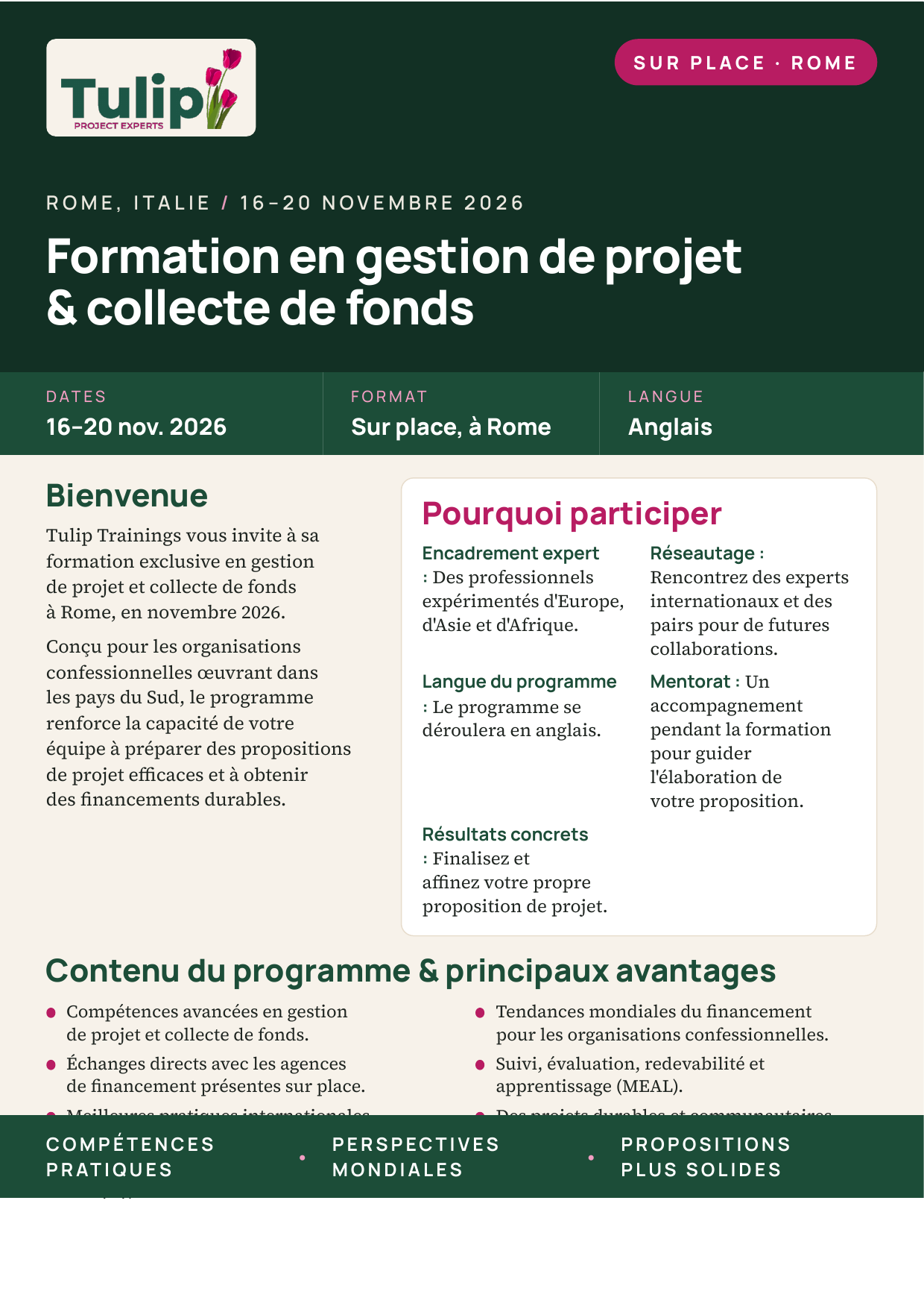Formation en gestion de projet & collecte de fonds, Rome — affiche